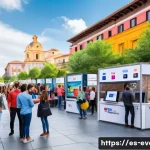 Home 22 이벤트기획자가 알아야 할 홍보 전략 - A vibrant promotional event scene set in a modern Spanish-speaking city plaza during the daytime, fe...