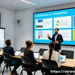 Home 21 이벤트기획 교육과정 리뷰 - A professional event planning classroom scene set in a modern Barcelona training center, featuring a...