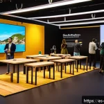 Home 19 이벤트기획 트렌드 분석 - A vibrant, immersive event scene in a modern conference hall in Spain, featuring diverse attendees i...