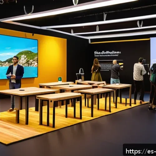 Home 31 이벤트기획 트렌드 분석 - A vibrant, immersive event scene in a modern conference hall in Spain, featuring diverse attendees i...