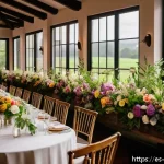 Home 18 이벤트기획 중 발생한 문제 해결 사례 - A vibrant outdoor wedding ceremony abruptly moved indoors due to unexpected rain, showing a diverse ...
