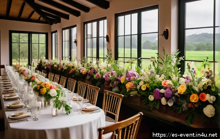 이벤트기획 중 발생한 문제 해결 사례 - A vibrant outdoor wedding ceremony abruptly moved indoors due to unexpected rain, showing a diverse ...