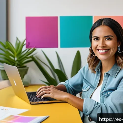 Home 17 이벤트기획자 프리랜서로 일하기 - A confident freelance event planner working in a vibrant, modern Latin American office space, surrou...